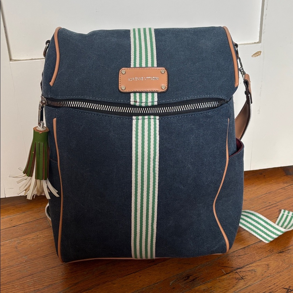 NWOT Adrienne Vittadini Denim striped backpack